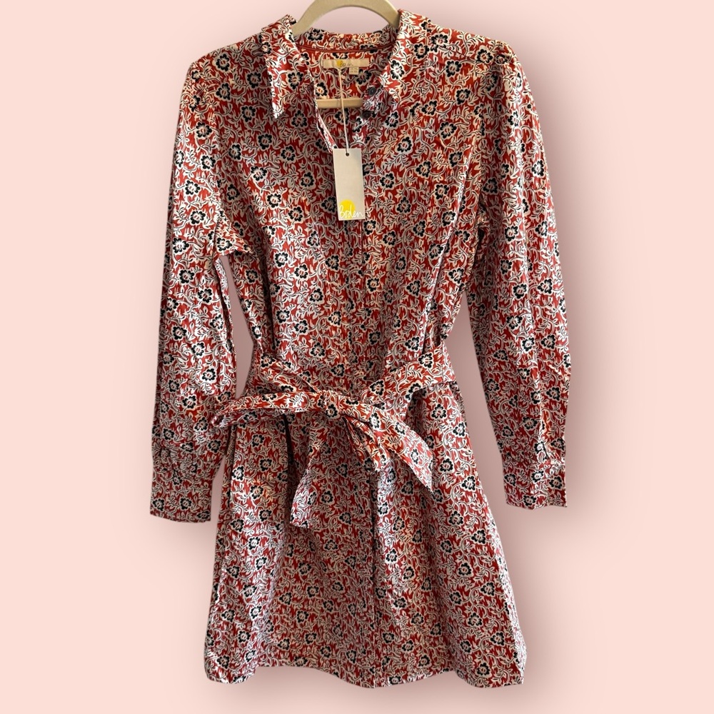 Boden Pink Red Floral Long Sleeve Shirt Dress - Picture 3 of 9